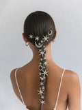 Daiiibabyyy  Sliver Star and Moon Hair Clip Exquisite Rhinestone Barrette For Women and Girls Holiday Party Hairpins Headpieces As Gifts