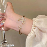 Daiiibabyyy  Luxury Gold Color Butterfly Open Bangles for Women Imitation Pearl Cubic Zirconia Cuff Bracelet French Fashion Jewelry Bridal  K