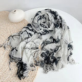 Daiiibabyyy  New Korea Design Flower Printed Thin Scarf Neck protect Elegant Large Size Cotton Scarf 110x220cm