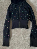 Daiiibabyyy  American Retro Spicy Girl Vintage Early Taste Dopamine Star Full Print Spring Autumn Hooded Long Sleeved Short Jacket