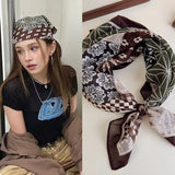 Daiiibabyyy  Bohemia Silk Hair Scarf Headband Women's Korean Printing Cotton Linen Scarf Decorative Scarf Headscarf Headwear