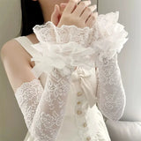 Daiiibabyyy  Women's Summer Lolita Jk Lace Fingerless Gloves Black Gothic Sleeves Trendy Elastic Long Lace Arm Sleeves Clothes Decoration