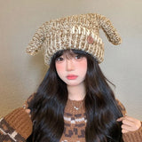 Daiiibabyyy  Y2k Sweet Plush Cat Ear Knitted Hat For Women Autumn Winter Cute Girls Warmth Ear Protectors Beanies Cap Versatile Streetwear