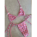 Daiiibabyyy  New Sexy Lace Patchwork Brazilian Bikini Set Female Halter Swimwear Women Print Halter Swimsuit Bathing Suit Biquini