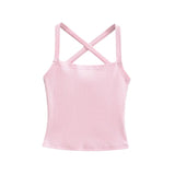 Daiiibabyyy  Solid Color Sexy Back-Cross-Strap Tank Top For Women New Summer Slim-Fit Short Outerwear Base Top Pure Desire Casual Style 56ZA
