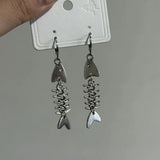 Daiiibabyyy  Barbed Wire Fish Skeleton Dangle Earrings Novelty Unique Funky Whimsical