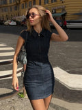 Daiiibabyyy  Lapel Short Sleeve Denim Bodycon Mini Dress Women Street Waist Cinching Hip Package Zipper Cocktail Evening Dresses New Clubwear