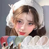 Daiiibabyyy Summer Lace Flower Headscarf Women French Pastoral Style Triangle Hair Scarf Girl Light Sunscreen Headcloth Female Soft Kerchief