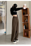 Daiiibabyyy  New Narrow Suit Mop Pants for Women Loose Solid Color Slim Straight Trousers Casual Elastic High Waist Wide Leg Pants Mujer