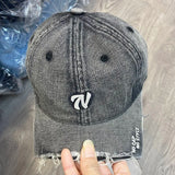 DAIIIBABYYY  -  Unisex Retro Washed Denim Baseball Cap – Broken Eaves Embroidery Outdoor Hip-Hop Style for Men & Women Caps for Men's Cap