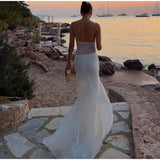 Daiiibabyyy  White Lace Sheer Corset Maxi Dress Eyelash Lace Trim Bodice High Slit Satin Skirt Summer Bridal Evening Party Women Outfit