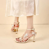 Daiiibabyyy  New Buckle Strap Women's Sandals Fashion Butterfly-knot Office and Career Brand Open Toe Summer Best Seller Heeled Sandals