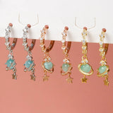 Daiiibabyyy  New Vintage Cute Circle Star Earrings Exquisite Blue Planet Zircon Hoop Earring for Women Girls Fashion Jewelry Gifts