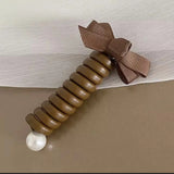 Daiiibabyyy  Bow Pearl Phone Line Hair Rings Women Temperament Durable High Elasticity Rubber Bands No Damage To Hair Tie Ponytail Hair Ropes
