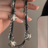 Daiiibabyyy  Y2K Punk Star Pentagram Leather Chain Chokers Necklaces Bracelet Set For Women Men  Aesthetic Jewelry EMO Accessories Gifts