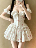 Daiiibabyyy  French Sweet Sexy Kawaii Dress Women Y2k Cute Bow Design Slim Summer Dress Japanese Fashion Elegant Vintage High Street Outfits