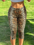 Daiiibabyyy  Summer Women Capri Pants High Waist Slim Fit Crop Pants Solid Color Ankle Pants Mid Low Rise Gingham Print 3/4 Pants with Side