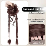 DAIIIBABYYY  -  Women's Natural Flower Bud Hair Bun Fake Braid Dragon Beard Half up Braided Punch Style Synthetic Fiber Tail Asian Hair Extensio