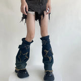 DAIIIBABYYY  -  Y2K Star Strap Denim Leg Warmers Punk Cross Harajuku Leg Covers Gothic Leg Socks Y2K Personalized Calf Socks Leg Boot Cuffs Sock