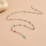 Daiiibabyyy  31.2in Fashion Colorful Glass Long Y-Shaped Necklace for Women Metal Collarbone Chain Summer Holiday Party Body Jewelry