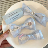 Daiiibabyyy Milk blue handcrafted bow hair clip hair accessories Sweet rhinestone bangs hair clip Girl hair accessories