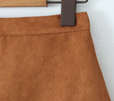Daiiibabyyy  Autumn Winter High Waist Suede Faux Leather Mini Skirt Women Back Zipper A-line Short Skater Party Femme Camel Black