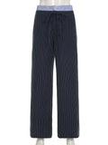 DAIIIBABYYY  -  Casual Patchwork Striped Striped Pants Office Lady Basic Mid-Waisted Wide Leg Pants Women 2025 Autumn Spring Streetwear