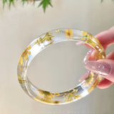 Daiiibabyyy  Bohemian Acrylic Bangle Resin Dried Daisy Natural Dried Flower Bracelet Wide Europe American Style Big Cuff Bangle Women