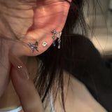 DAIIIBABYYY  -  6Pcs/set Women Silver Color Rhinestone Butterfly Stud Earrings Y2K Korean Fashion Punk Earring Stud Jewelry Sets Gift