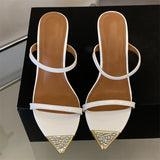 Daiiibabyyy  Summer Fashion CRYSTAL Pointed Toe Women Slippers Sexy Thin Heels Banquet Slide Shoes Zapatos De Mujer