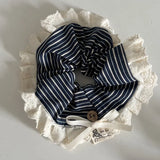 DAIIIBABYYY  -  Lace striped bow large intestine ring new fungus edge hair band daily versatile hair accessories headband head flower headgear