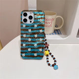 Daiiibabyyy  Whirlpool Pattern IND Stripe West Highland Phone Case with Chain for iPhone 11 12 13 14 15 16 17 Pro Max