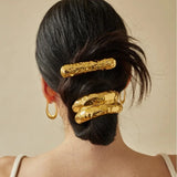 DAIIIBABYYY  -  Retro Long Golden Metal Smooth Hammered Hairpin Minimalist Senior Hair Loop Accessories Ponytail Hair Pin Headwear Charm Jewelry
