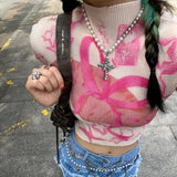 Daiiibabyyy  American Printed Graffiti Short Sleeved T-shirt Summer New Style Spicy Girl High Neck Slimming Design Pleated Top