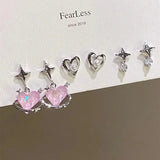 DAIIIBABYYY  -  Sweet Cool INS Pink Color Rhinestone Crystal Geometry Stud Earrings Set Women Korean Fashion Kpop Tassel Earring Jewelry