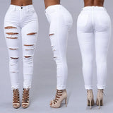 Daiiibabyyy  Women's Black High Waist Jeans Distressed Cotton Denim Pants Ripped Five Pocket White Cuffed Hem Slim Fit Jeans