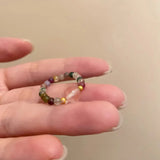 DAIIIBABYYY  -  Retro Beaded Pearl Ring for Women Fade-Resistant Unique Design Finger Ring Colorful Beaded Geometric Shape Temperament Jewelry
