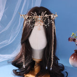 Daiiibabyyy  Antique  Antlers Fringed Hair Crown Accessories Antique Princess Hair Crown Sweet Accessories