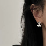 Daiiibabyyy Silver Color Meta Cherry Fruit Fashion Earrings For Women Party y2k Jewelry