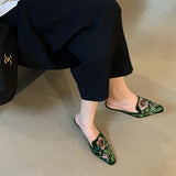 Daiiibabyyy  Spring  Fashion Design Embroidery Pointed Toe Mules Slippers Women Low Heels Comfortable Party Shoes Zapatos De Mujer