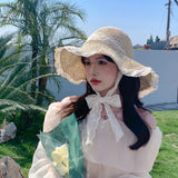 Daiiibabyyy Knit Big Brim Hollow Summer Outdoor Women Girls Fashion Designer Bucket Street Outdoor Cap