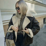 DAIIIBABYYY  -  Women Retro Faux Leather Jacket Solid Lapel Long Sleeve Single Breasted Pockets Padded Warm Outwear Fall Winter Chic Coat