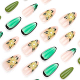 DAIIIBABYYY  -  24pcs Spicy Girl Press on Nails 3D Tropical Flower Green Fake Nails Full Cover Summer Ins French Almond False Nail Patch