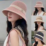 Daiiibabyyy Girls Straw Weave Sun Hat Windproof Ropes Women Mesh Breathable Hat Spring Summer Fisherman Caps New Adjustable Adjustable Caps