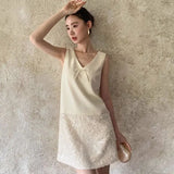 Daiiibabyyy  Celebrity small fragrant wind splicing sequined sleeveless dress women's summer  gentle wind slim small vest skirt