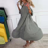 Daiiibabyyy  Spring Summer Long Sleeved V Neck Women's Dress Vintage Holiday Swing Beach Maxi Dresses Polka Dot Print Loose Commuting Dress
