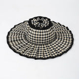 Daiiibabyyy  Plaid Print Ruffle Wide Brim Bucket Hat Foldable Sun Protection Loose Fit Summer Women Straw Hat Casual Chic Lady Sombrero