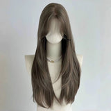 Daiiibabyyy  LuxuriouslySilky Wig Smoky Ashen Chocolate Wig ExtraVoluminous Layered Straight Wig FullHead Elegant Luxurious Hairpiece