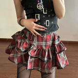 Daiiibabyyy Korean Japanese Sweet Hot Clothes Gothic Punk Skirts Y2k Streetwear Dark Aesthetics Pleated Ball Gown Plaid Stripe Mini Skirt