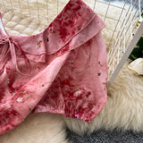 Daiiibabyyy  Woman Vintage Print Dress Doll Collar Bandage Fashion Elegant Vestidos Korean A-Line Puff Sleeve Dresses Vestidos De Mujer